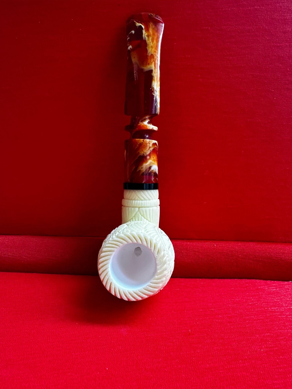 Mini Oval Design H Ege Meerschaum ,Hand Carved With Special Leather Box