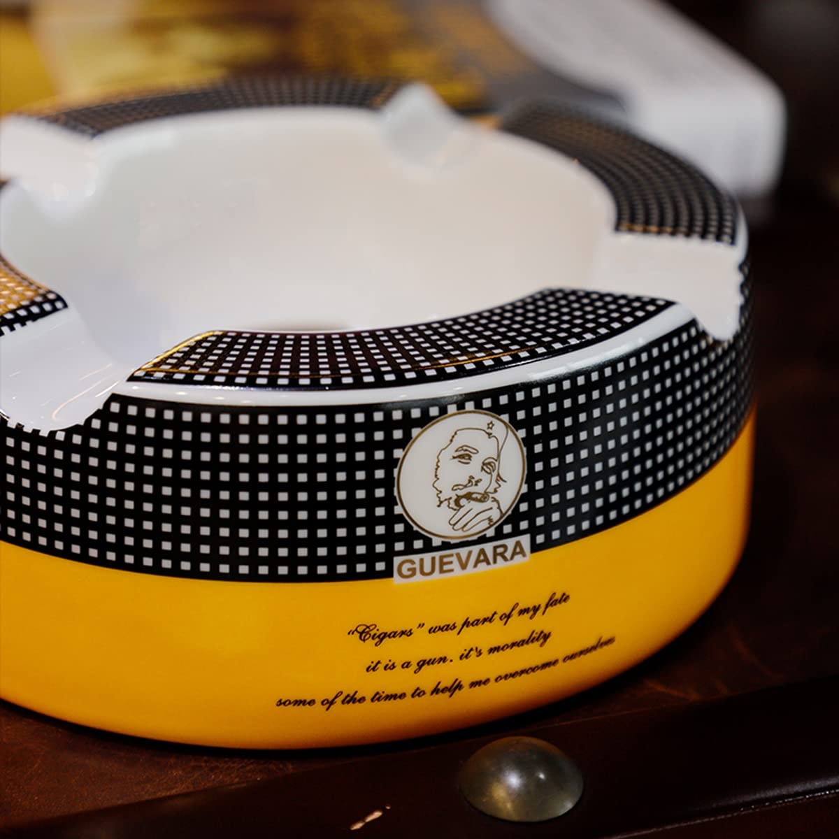 GUEVARA Cigar Ashtray Big Ash trays for 8″ Round Cigarettes Large Res – yellow-2