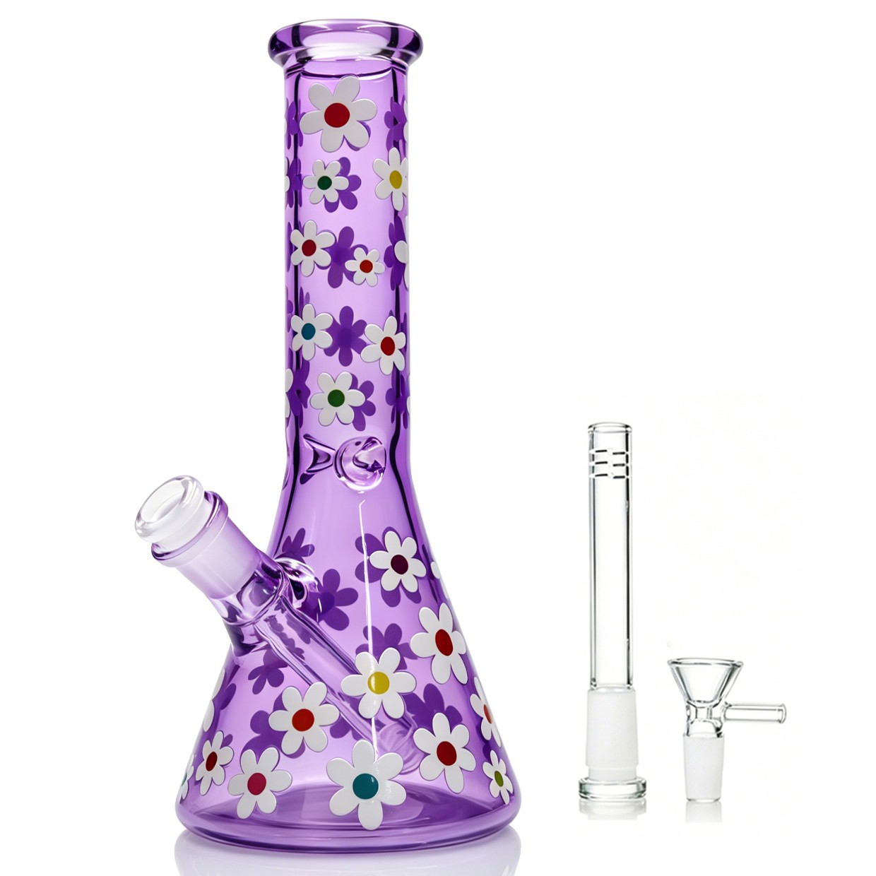 Fluorescent 10in Glass Bong Water Pipes Smoking Beaker bongs Hookah w/14mm Bowl