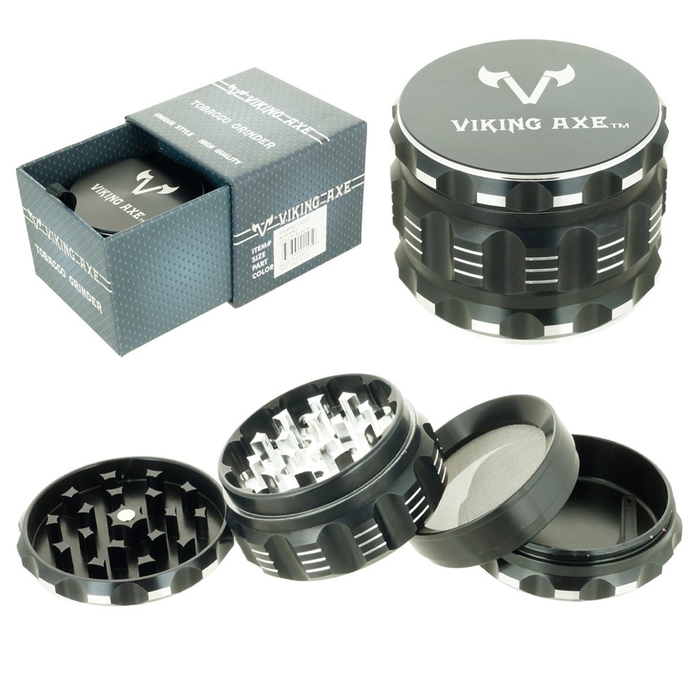 2.375″ VIKING AXE Aluminum Black 4 Piece Spice Grinder Gift Box gift for man