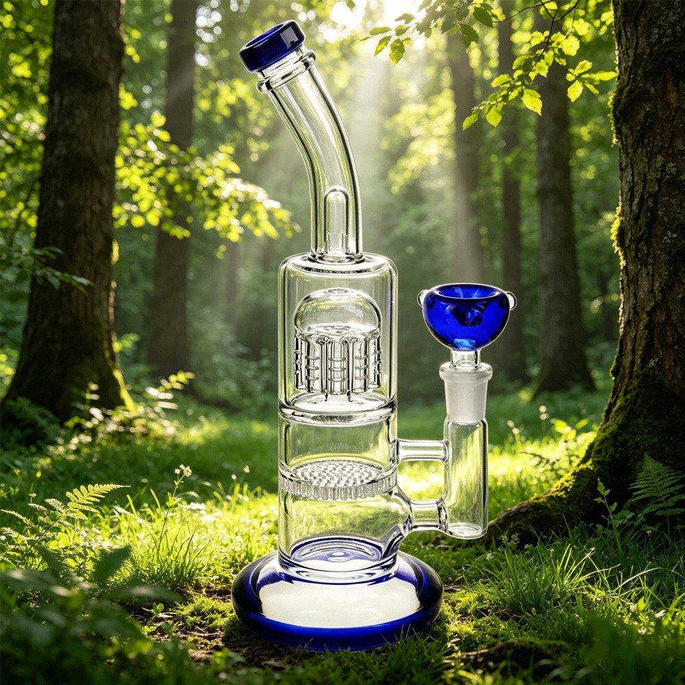 10″ Glass Bong – with 14mm bowl Blue Thick Borosilicate Water Pipe Hookah US