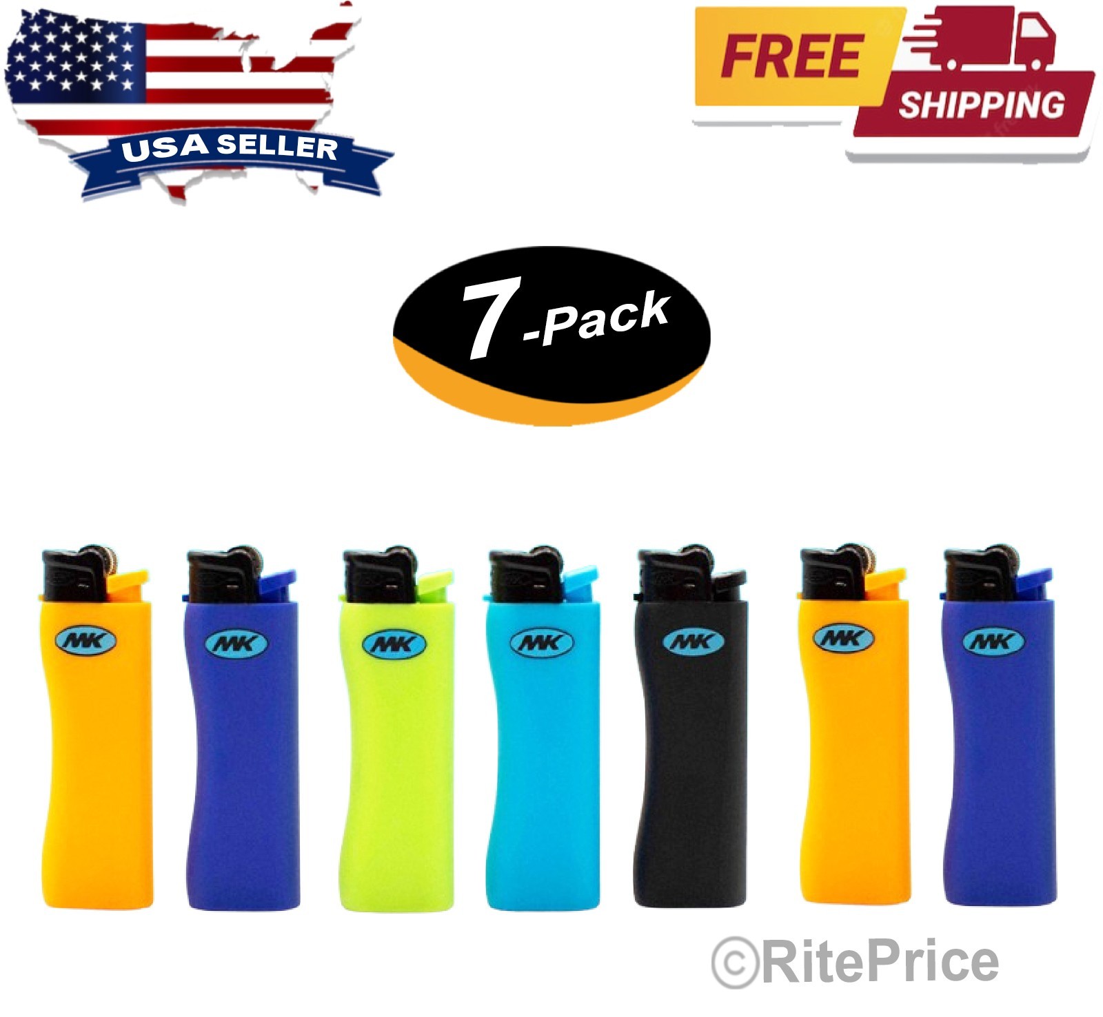 MK Lighter Replaceable 9G Flint Strike Refillable Cigarette Lighters (7 Pcs)-New