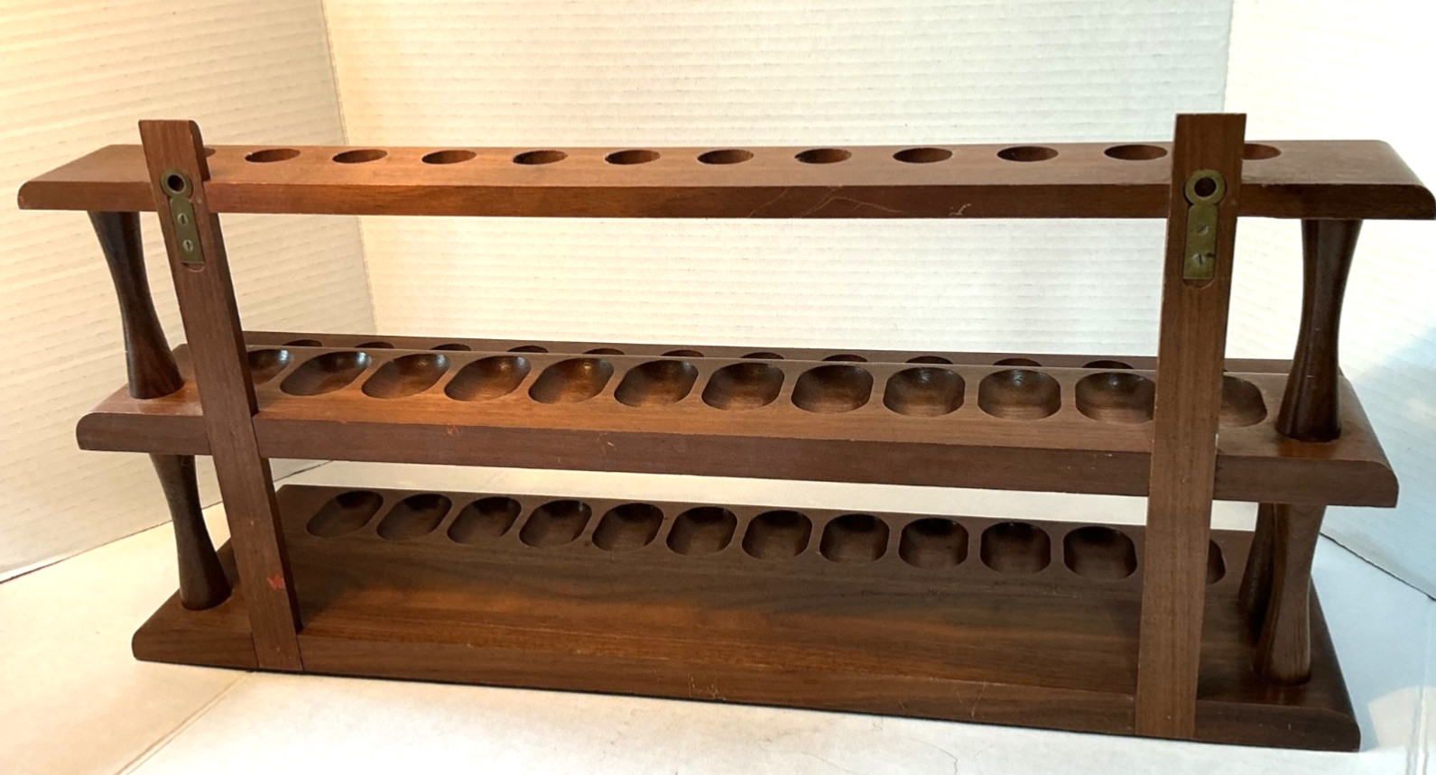 Vintage MCM Decatur Large 2 Tier Wooden Walnut 24pc. Pipe Rack