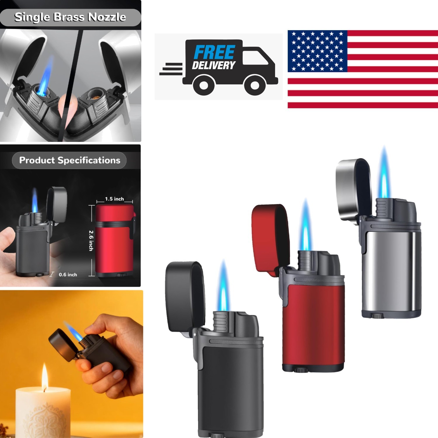 Three Pack Refillable Butane Torch Lighter Mini Pocket Size Adjustable Flame