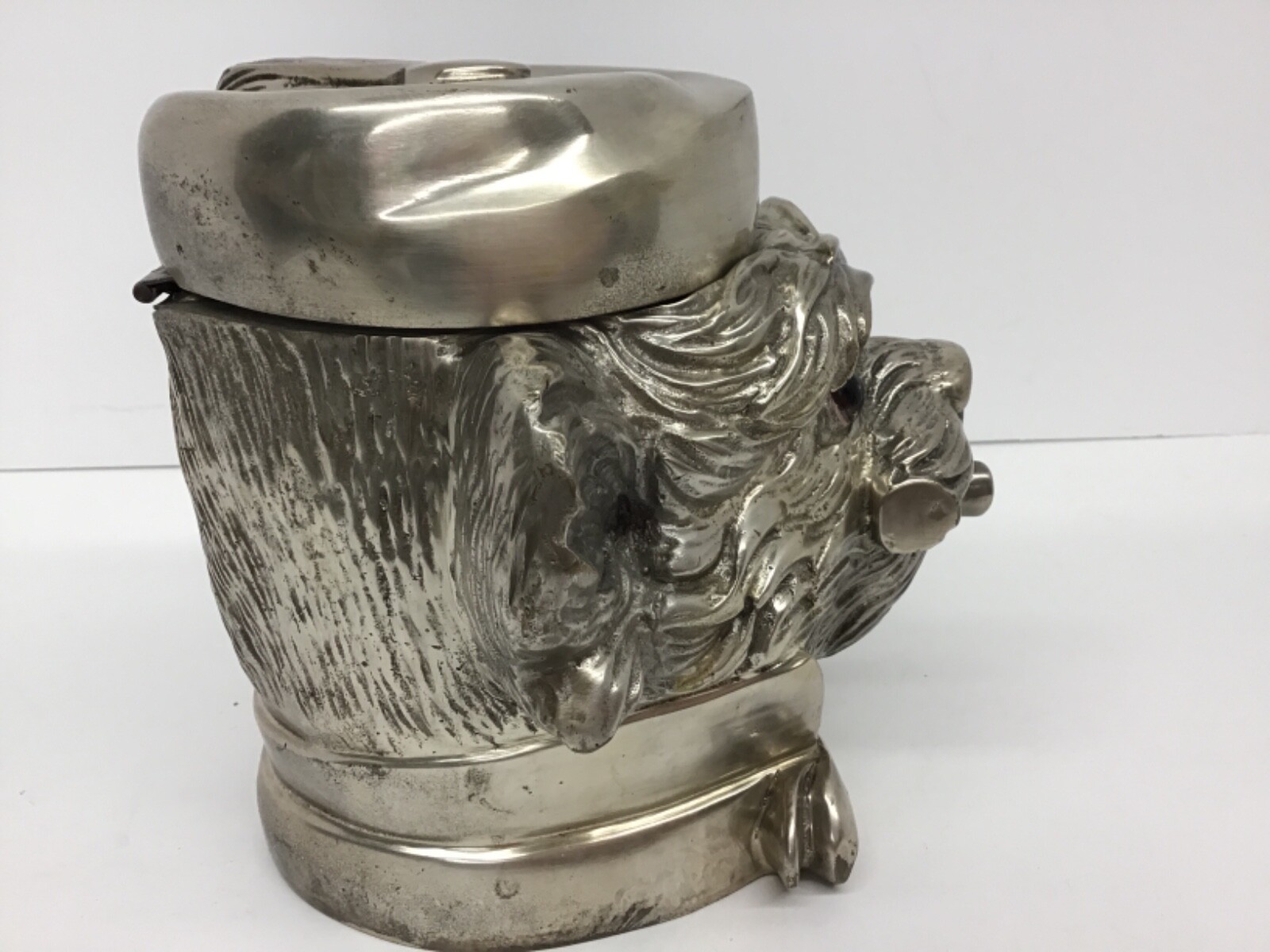 LARGE IMPRESSIVE BRONZE/ SILVER TERRIER DOG HEAD TOBACCO JAR