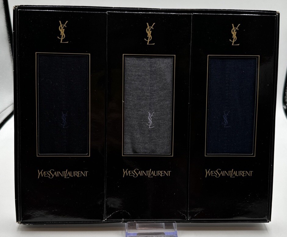 YVES SAINT LAURENT Long Socks In 3 Individual Box Gray Light Blue Dark Blue New