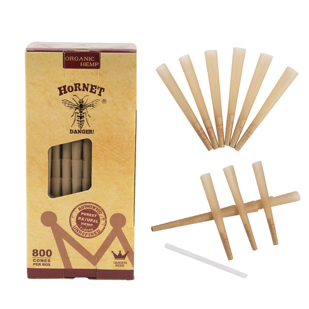 100 Cones Queen Size Authentic Hornet Organic Hemp Rolled Cone W/Filter Tips