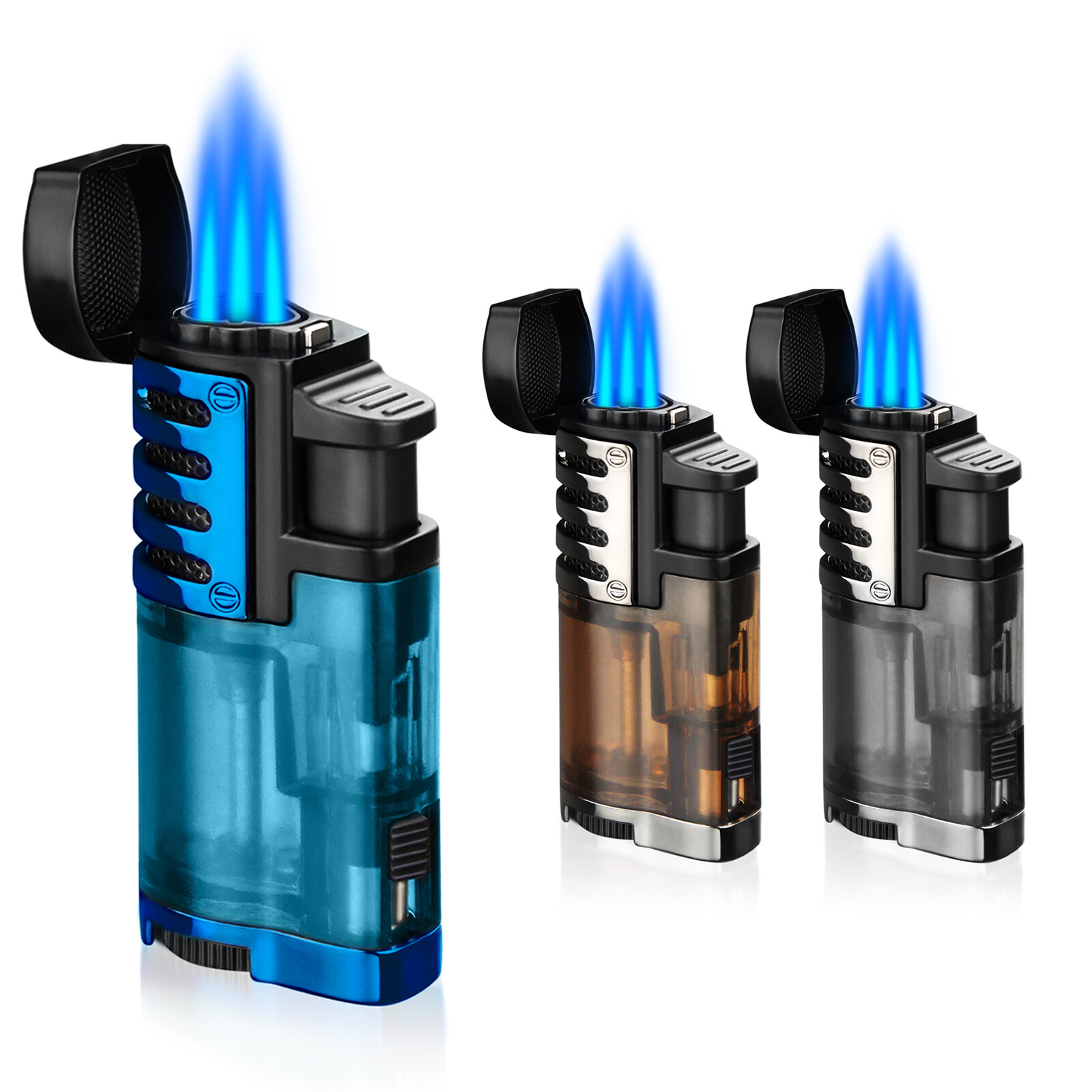 Torch Lighter with Punch Stand Rest Triple Jet Lighter Flame Butane Torch Lighte