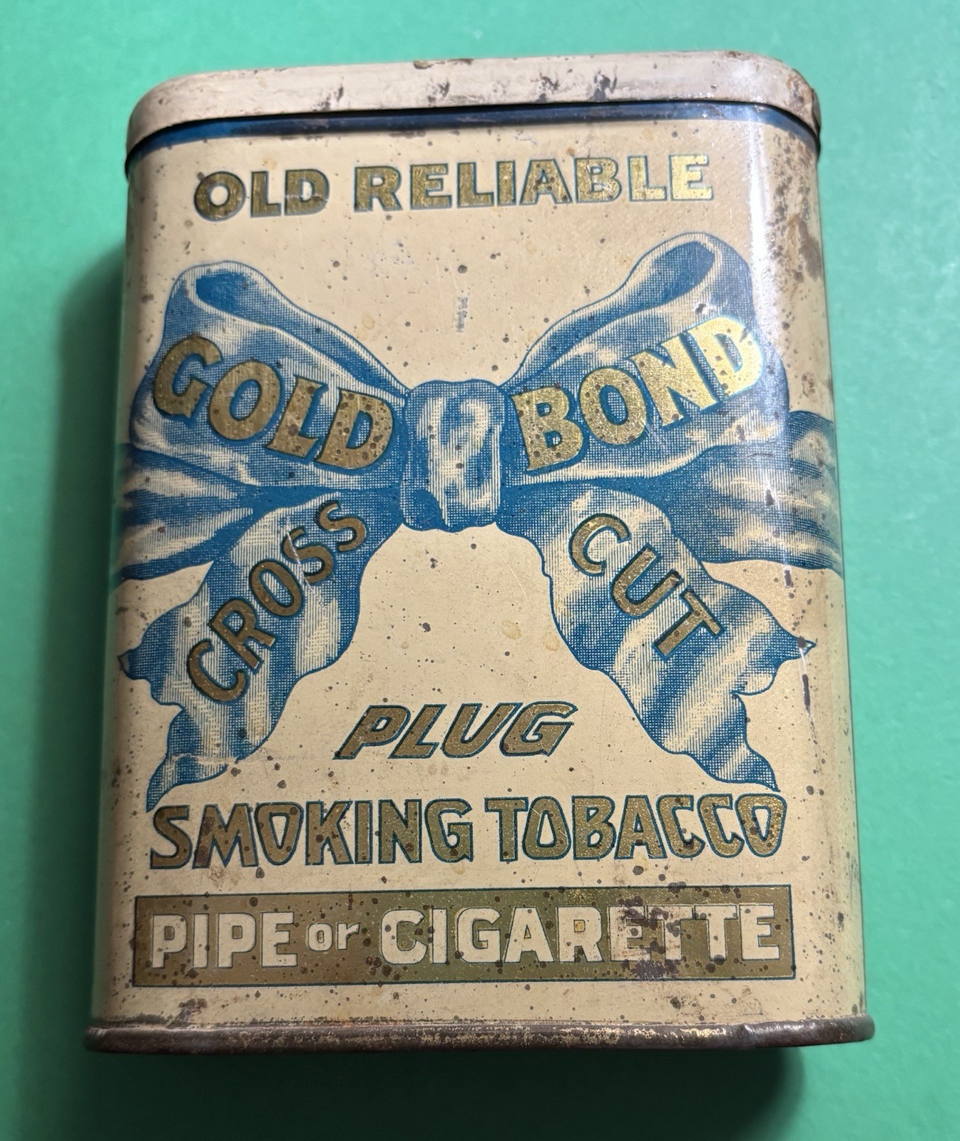 Old Reliable Gold Bond Cross Cut Rare Early Pocket Tin
