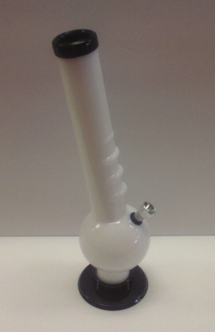12″ ACRYLIC PLASTIC SLANTED BUBBLE HANDGRIP HOOKAH WATER PIPE BONG THUMB CARB WH