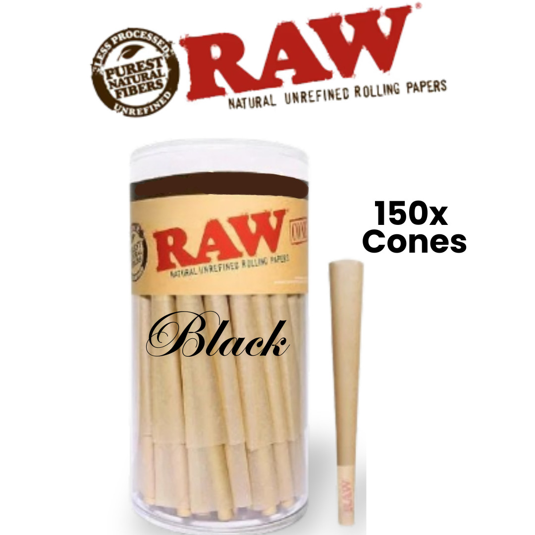 RAW Black Classic 1 1/4 Pre-Rolled Cones 100% Authentic Slow Burning 150ct