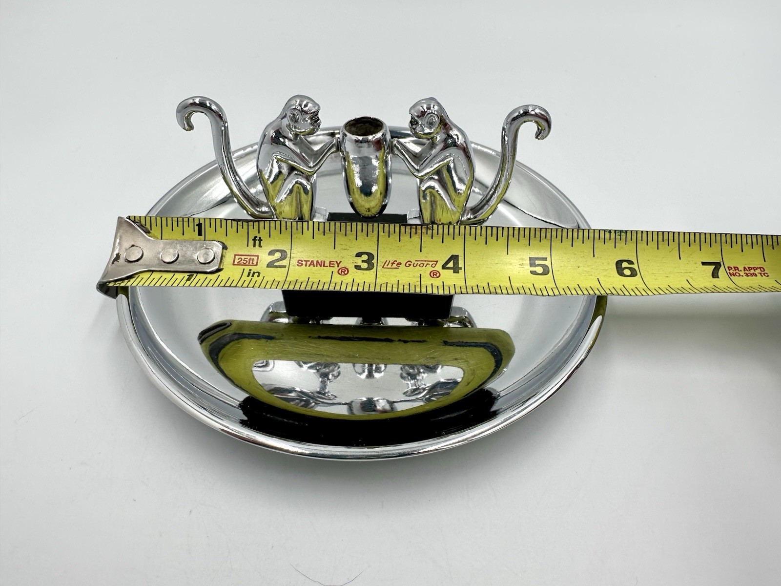 Vtg Hamilton Art Metal Co Pincherette Double Monkey Ashtray With Snuffer Chrome