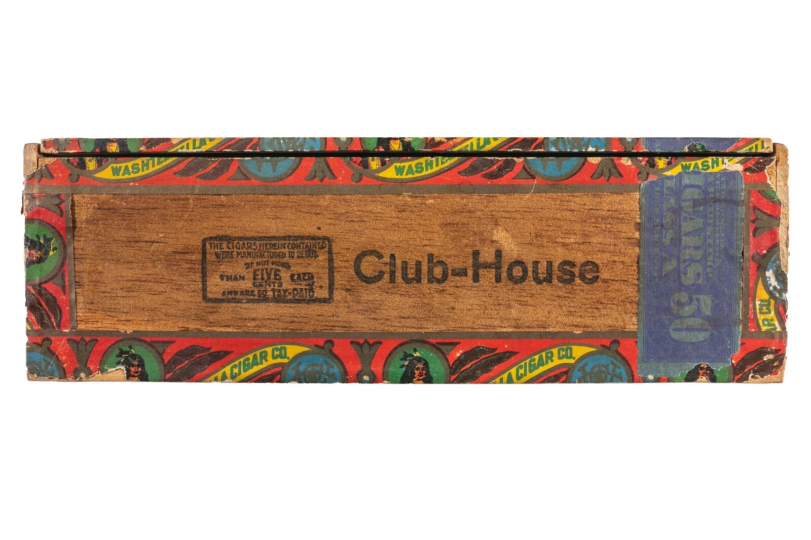 Rare 1920s “Washtella” cedar 50 cigar box is in very good condition