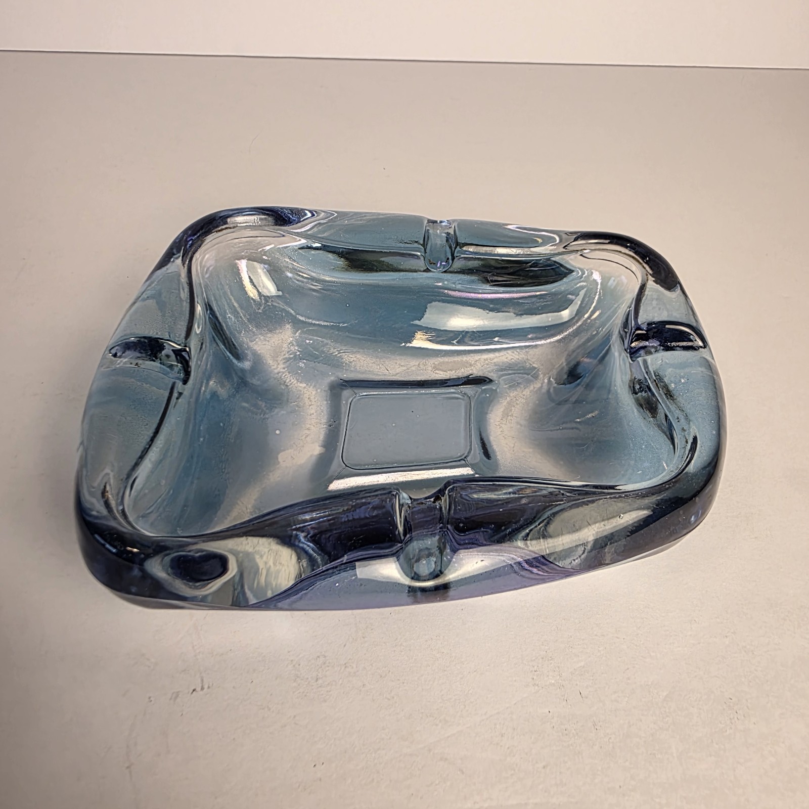 Ashtray Atomic Vintage Blue Art Glass Decorative Coffee Table Trinkets