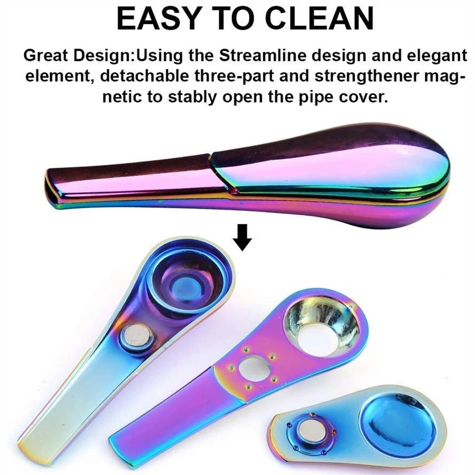 4 Inch Stainless Steel Magnetic Spoon Tobacco Smoking Metal Pipe 15 Filters Case