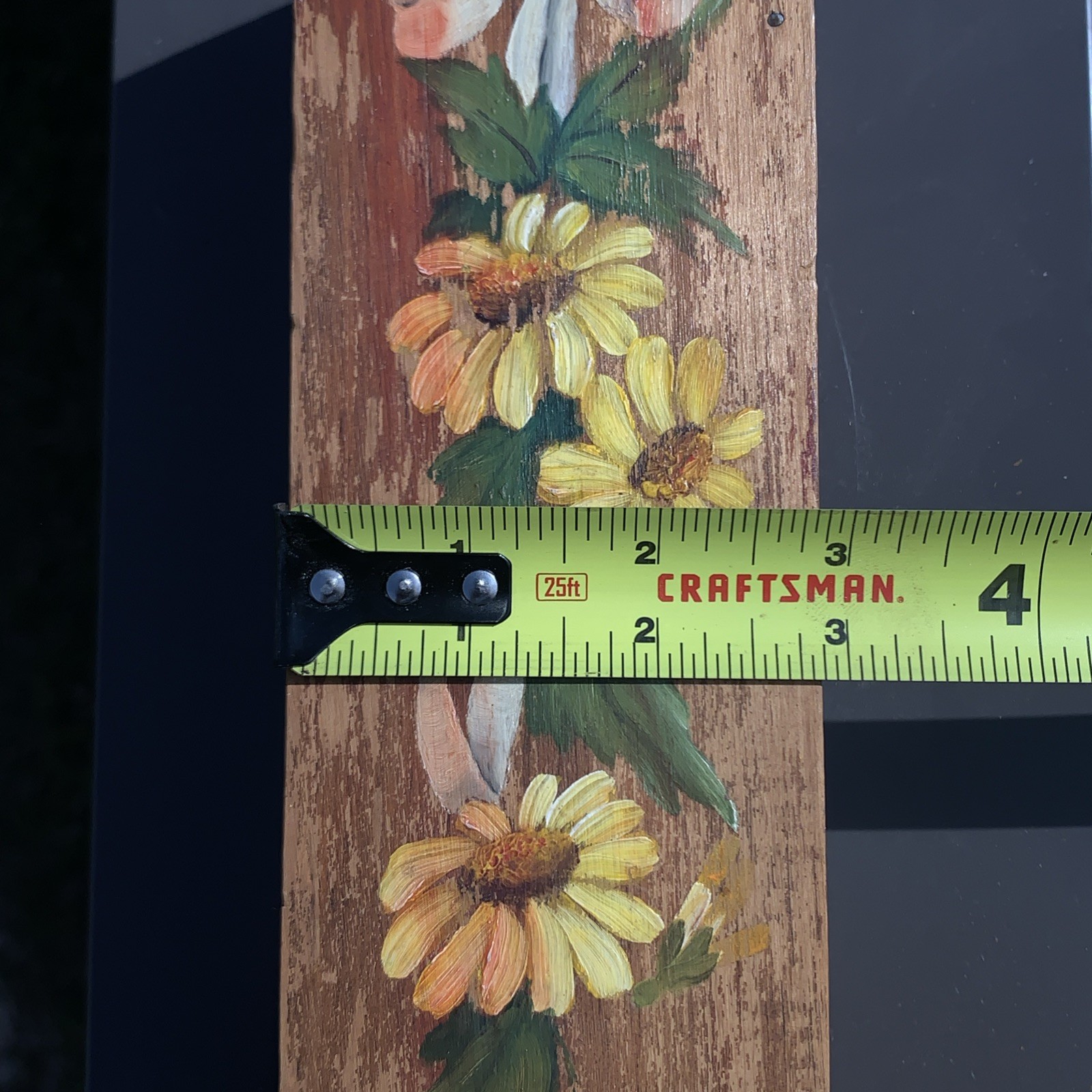 Hand Painted Wooden Matchbox Holder with Daisy Flower Design Vintage