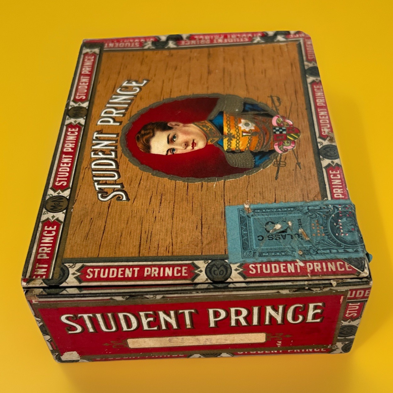 Vintage Student Prince Panetela Cigar Box EMPTY 1943 Tax Stamp J.C. Newman Ohio