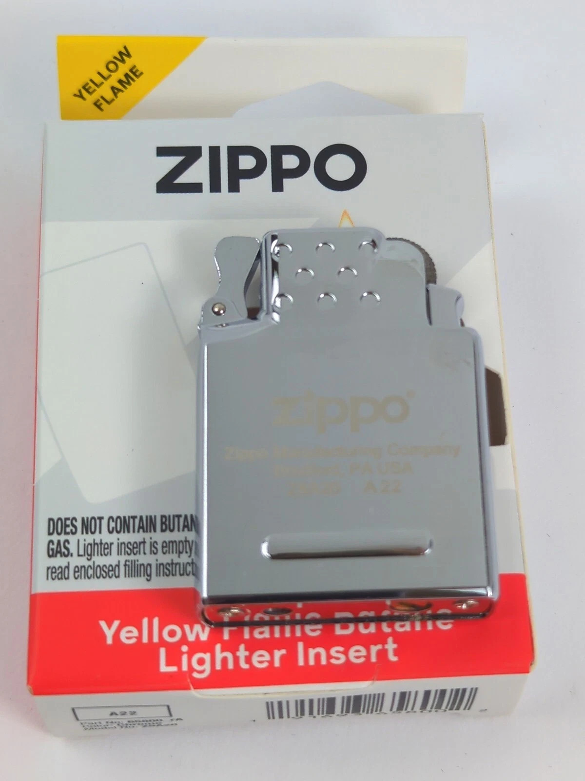 Zippo Z8A20 65800 Yellow Flame Butane Lighter Replacement Chrome Insert in Box