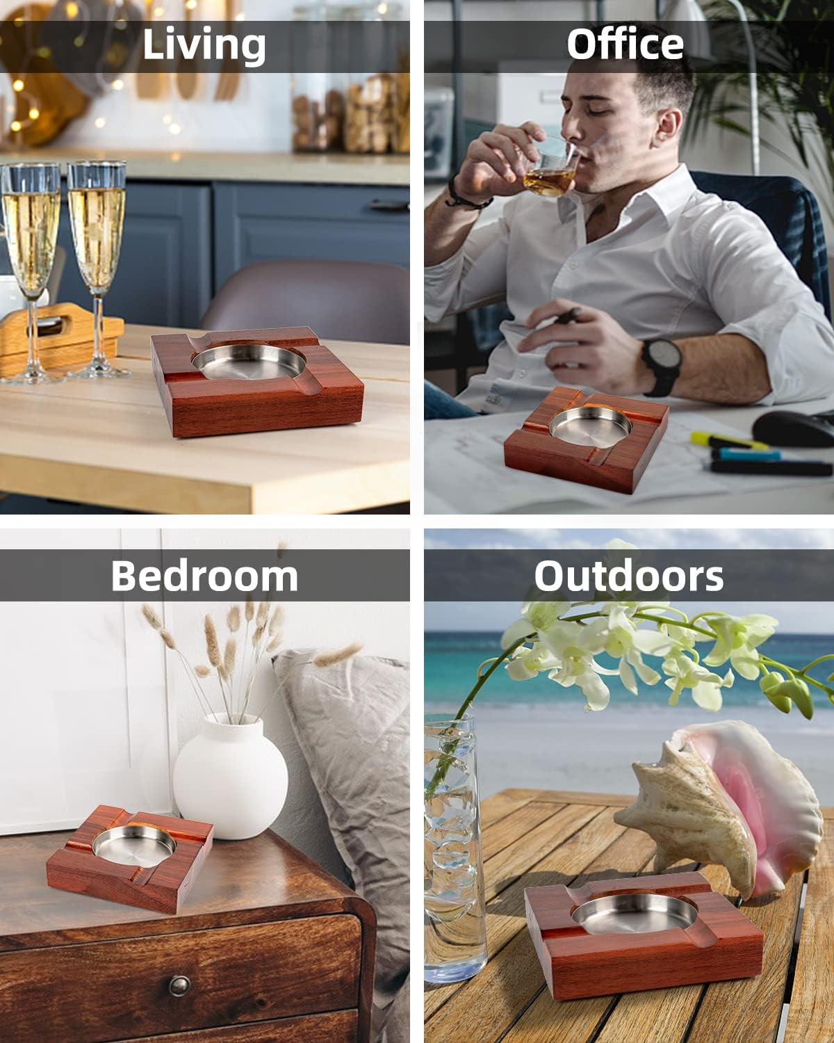 Wood Cigar Ashtray Cigarettes Ashtrays for Indoor Outdoor Patio Home Office Use
