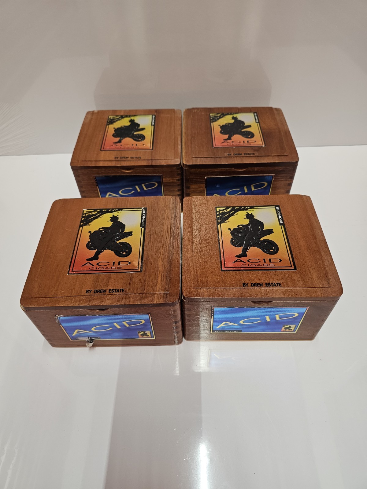 4 Drew Estate ACID Blondie Empty Wooden Cigar Boxes Crafting Storage Collectible