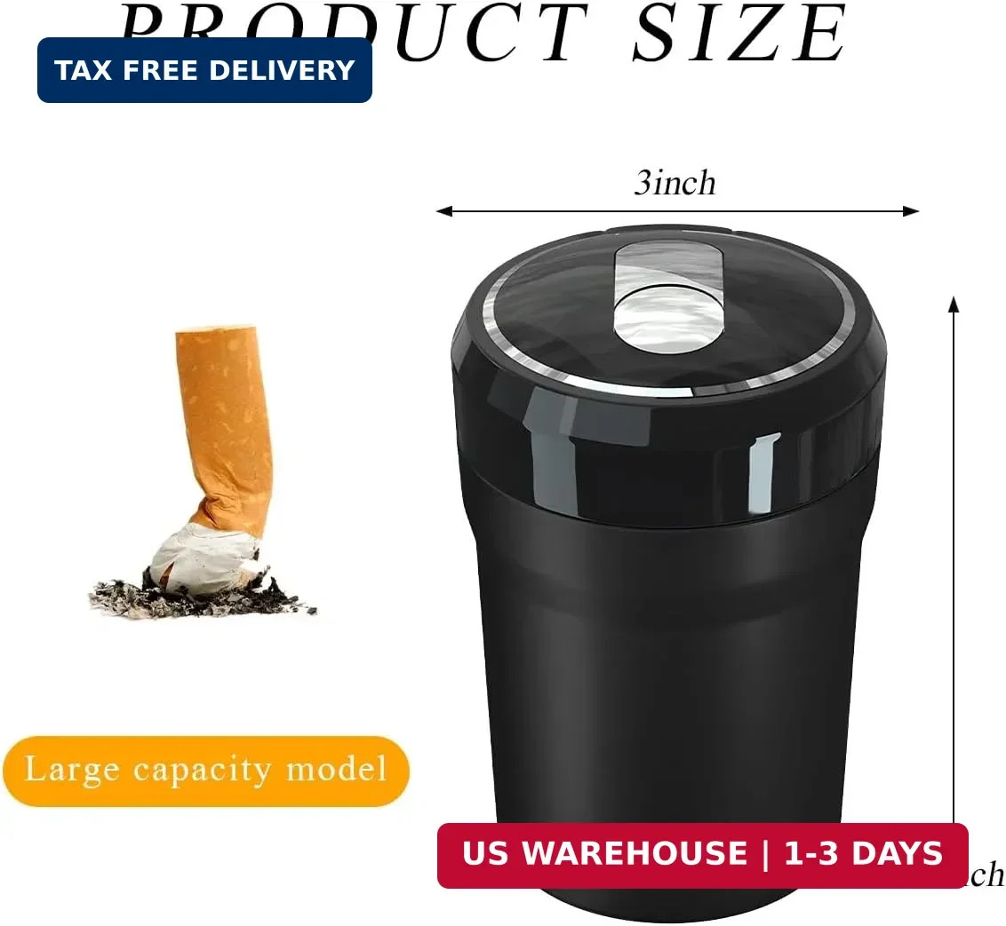 Car Ashtray with Lid, Detachable Smokeless Cylinder Cup Holder Ashtray with L…