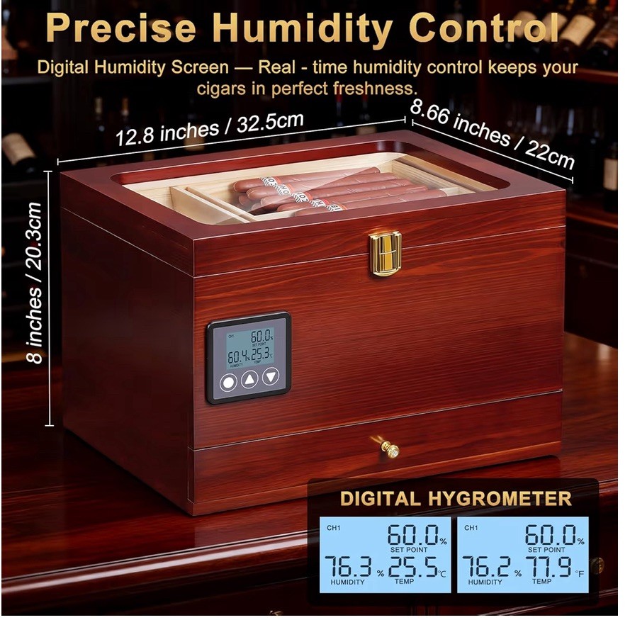 Cigar Humidor Cabinet with Electric Humidifier Precision Humidity Control