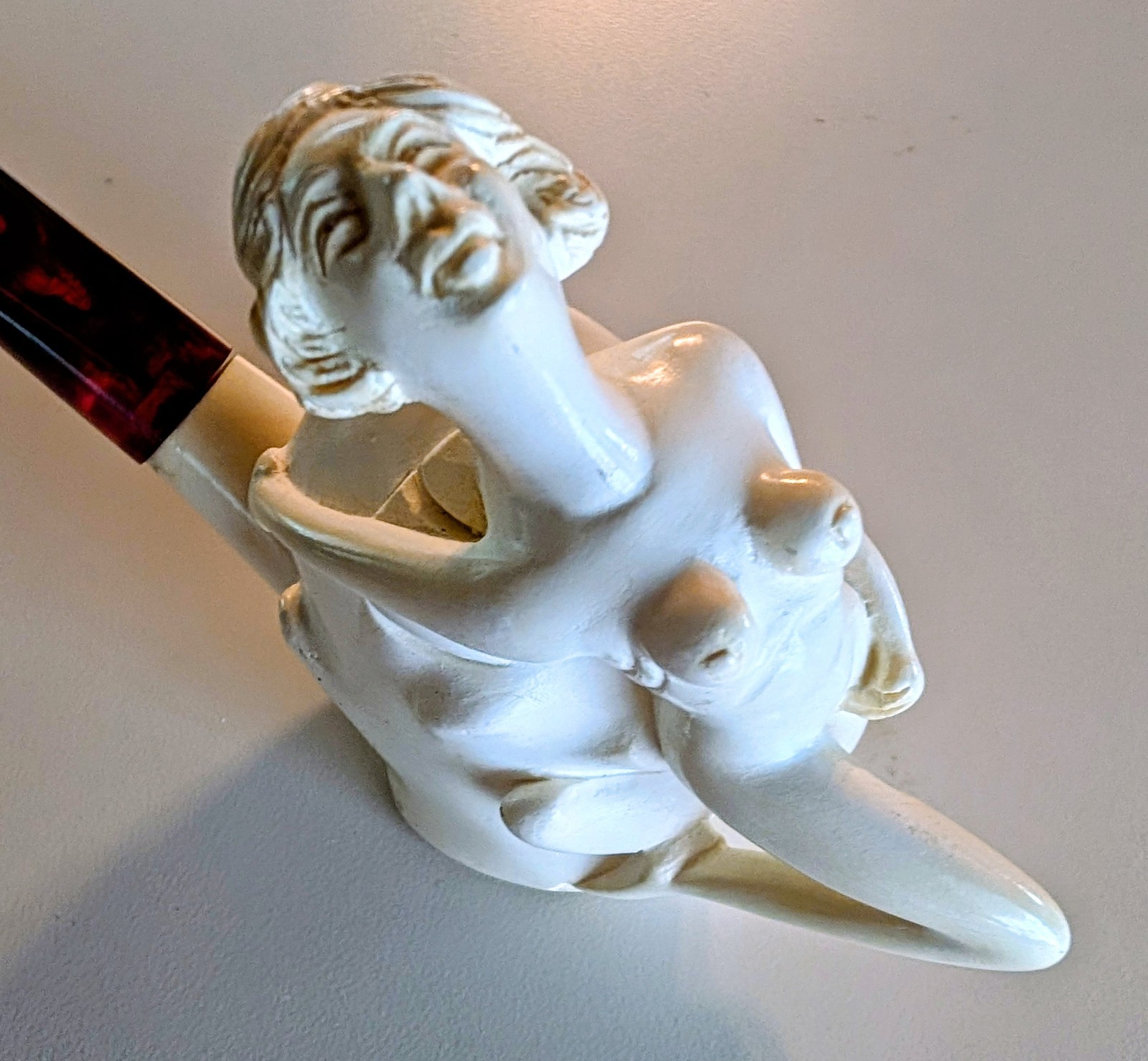 Vintage NOS Hand Carved Nude Lady Smoking Pipe, Block Meerschaum, No Case