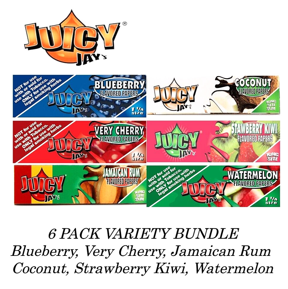 6x Juicy Jay’s Rolling Papers Flavored KING SIZE Variety Bundle #4 FREE SHPN