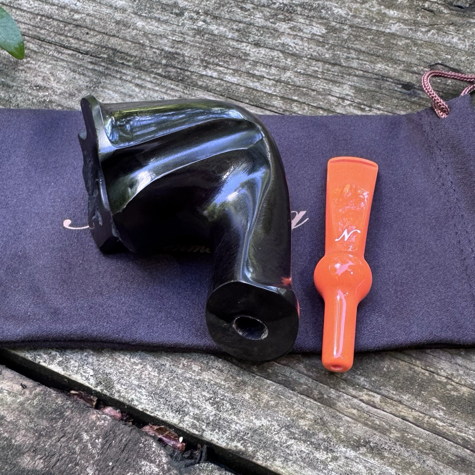 Erik Nording Smooth Black Orange Freehand Briar Tobacco Pipe Made in Denmark NEW