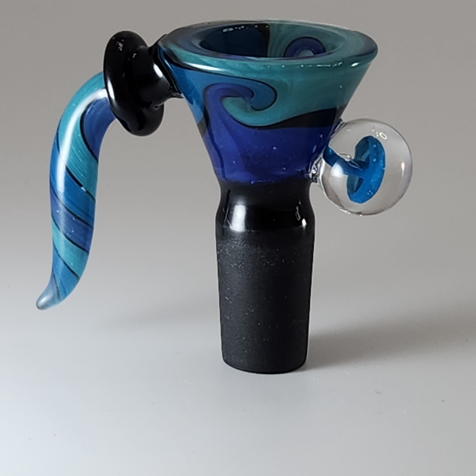 14mm Blue Ocean Wave Slide Bowl w/ HORN Thick Glass Replacement Hookah HeadPiece
