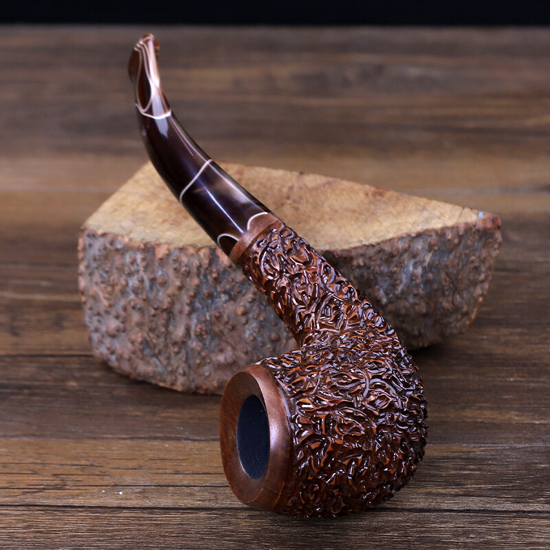 Rusticated Briar Tobacco Pipe 9mm Filter Carved Smoking Pipe Acrylic Taper Stem