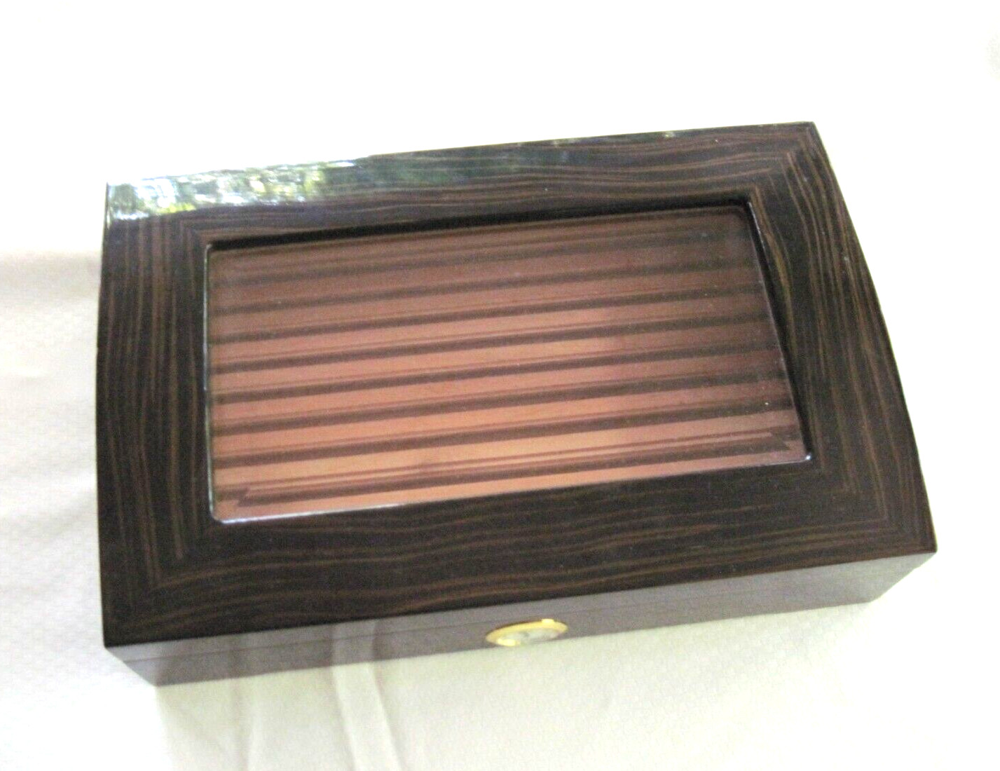 Exotic Wood Desktop Humidor Cedar Lined With Rack Hygrometer Beveled Glass Top