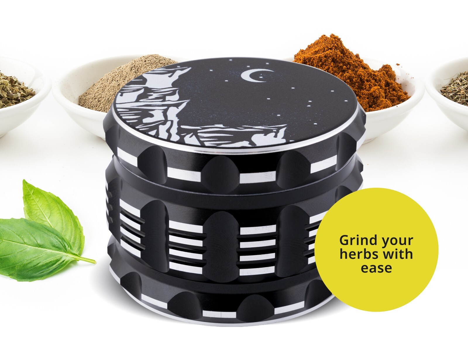 MYSTE Herb Grinder 2.5” Large, Upgraded Sharpest Teeth Large, Black Big Crusher