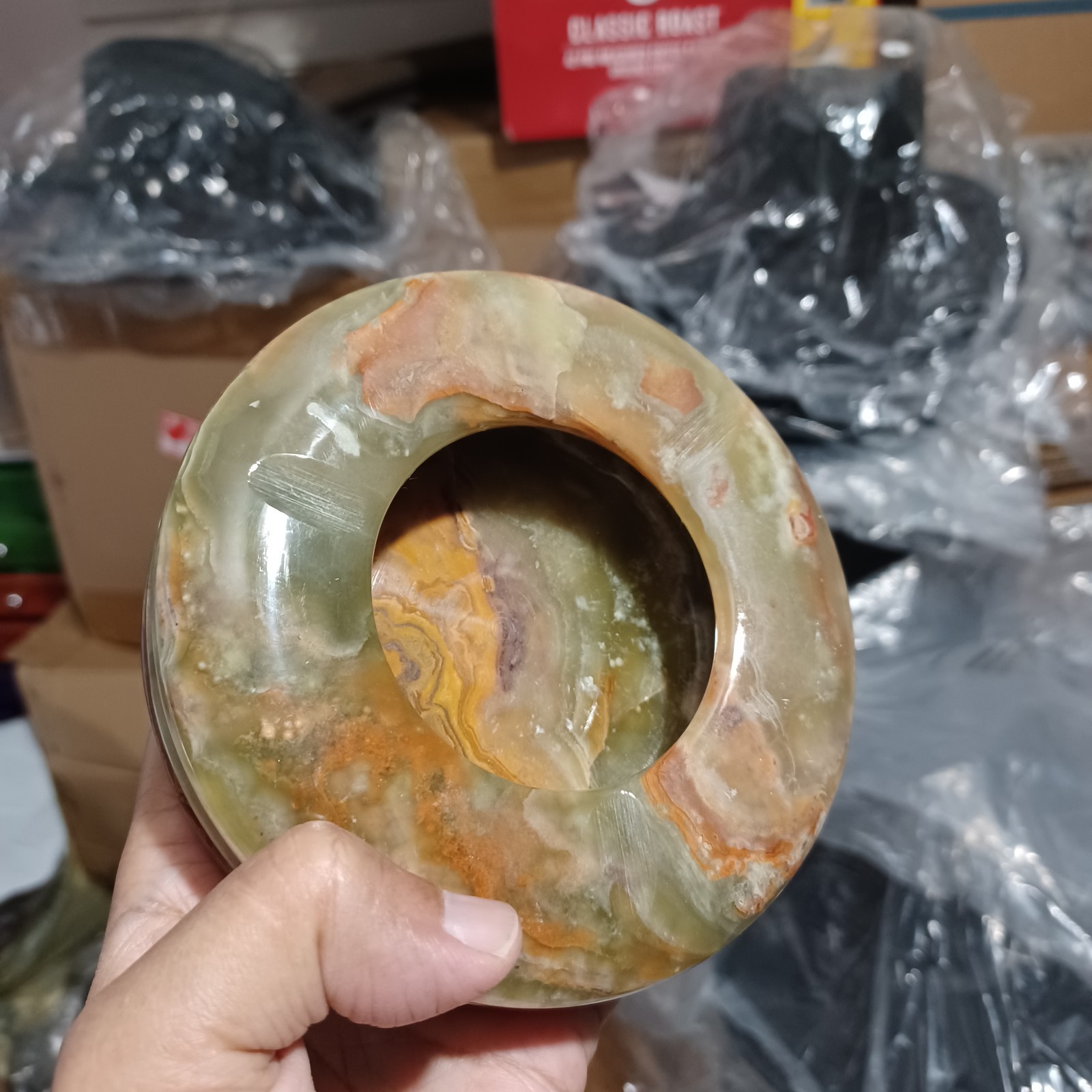 Pakistan Multi-Color Onyx Marble Ashtray Handmade 5″ Natural Stone Bowl