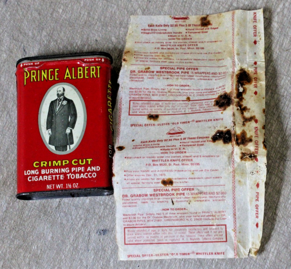 1970s PRINCE ALBERT TOBACCO TIN w/ ULSTER OLD TIMER KNIFE OFFER Insert EMPTY
