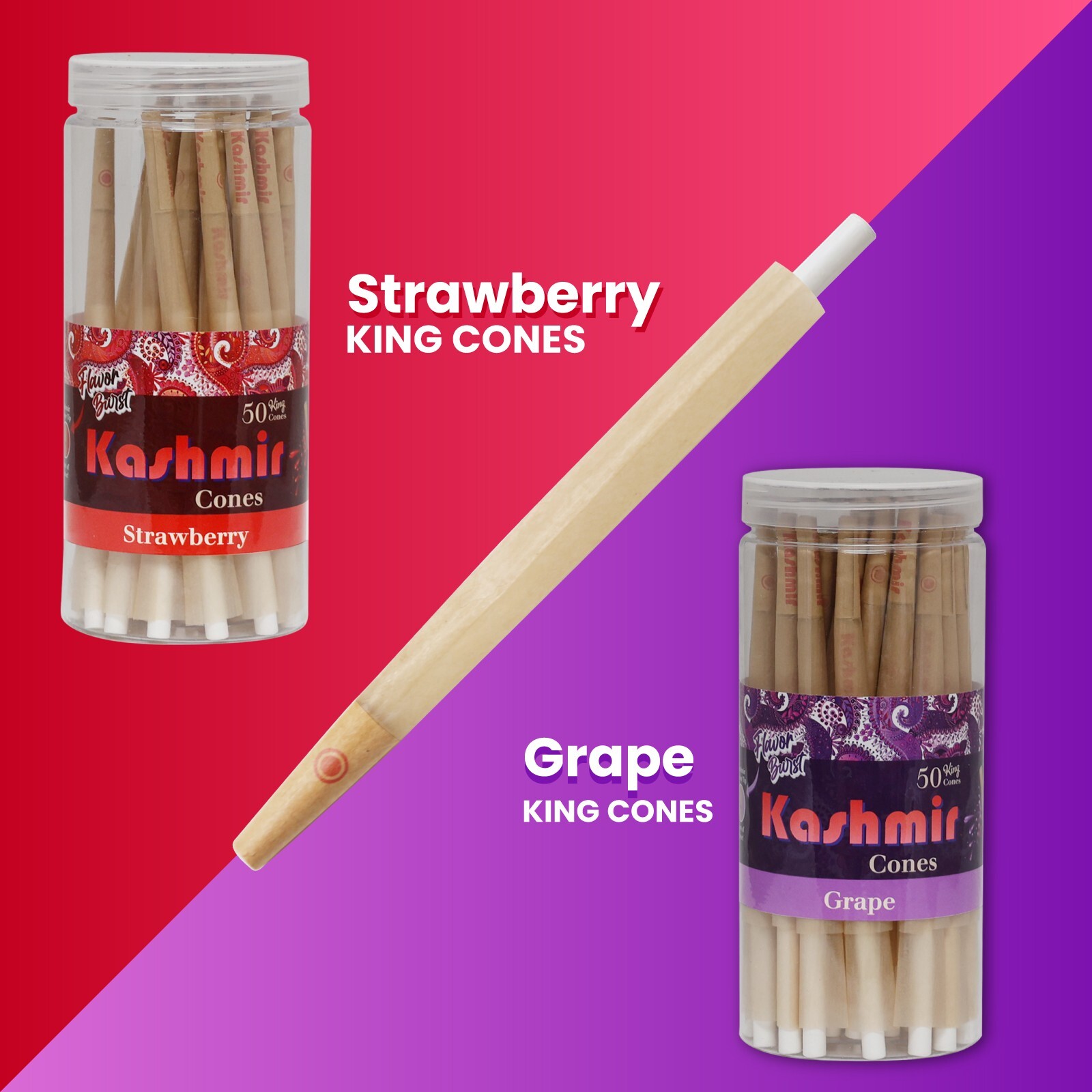 Pre Rolled Cones King Size Grape Flavored Rolled Paper Cone 50 Ct Jar by Kashmir
