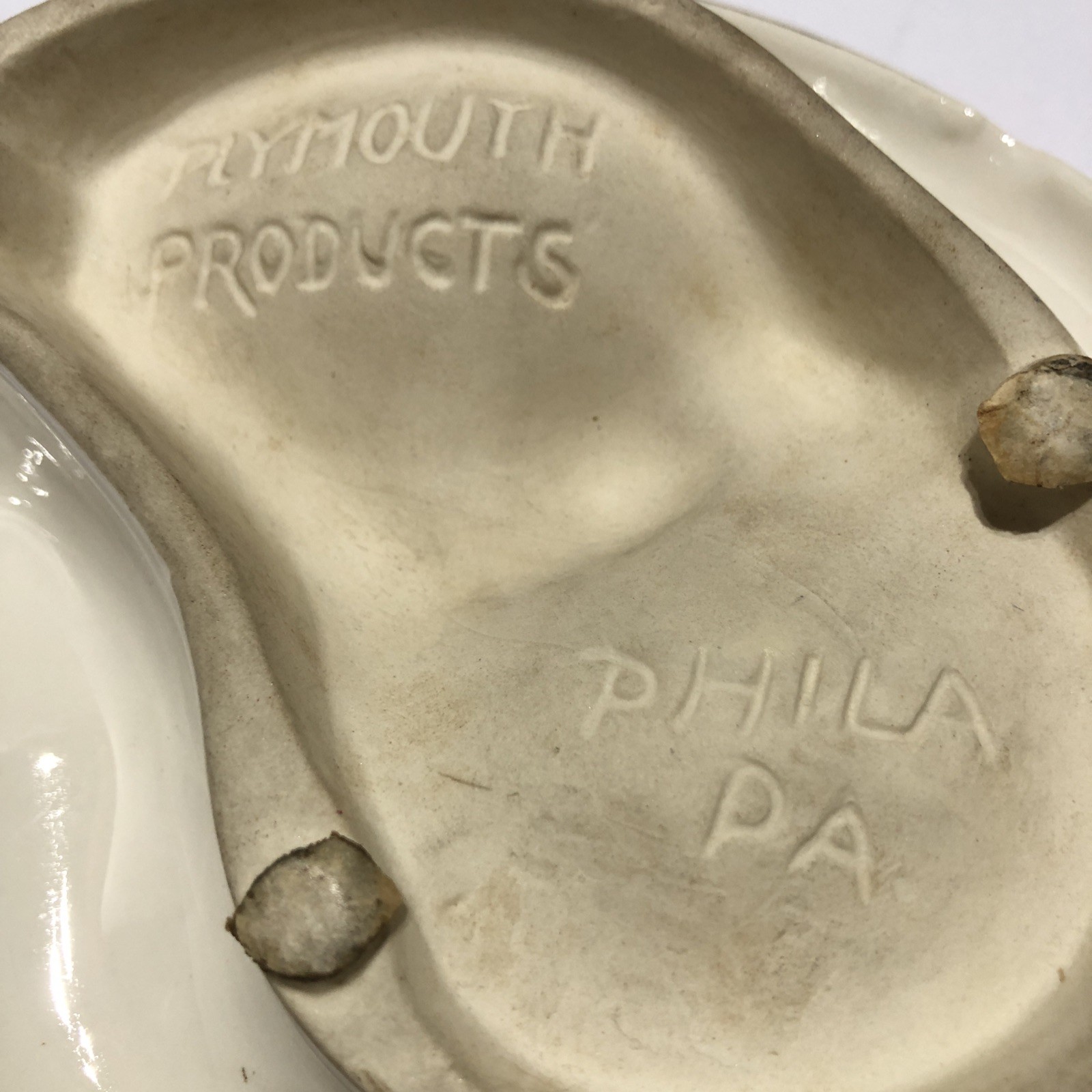 Plymouth Products Phila PA Vintage Ashtray Cream With Gold
