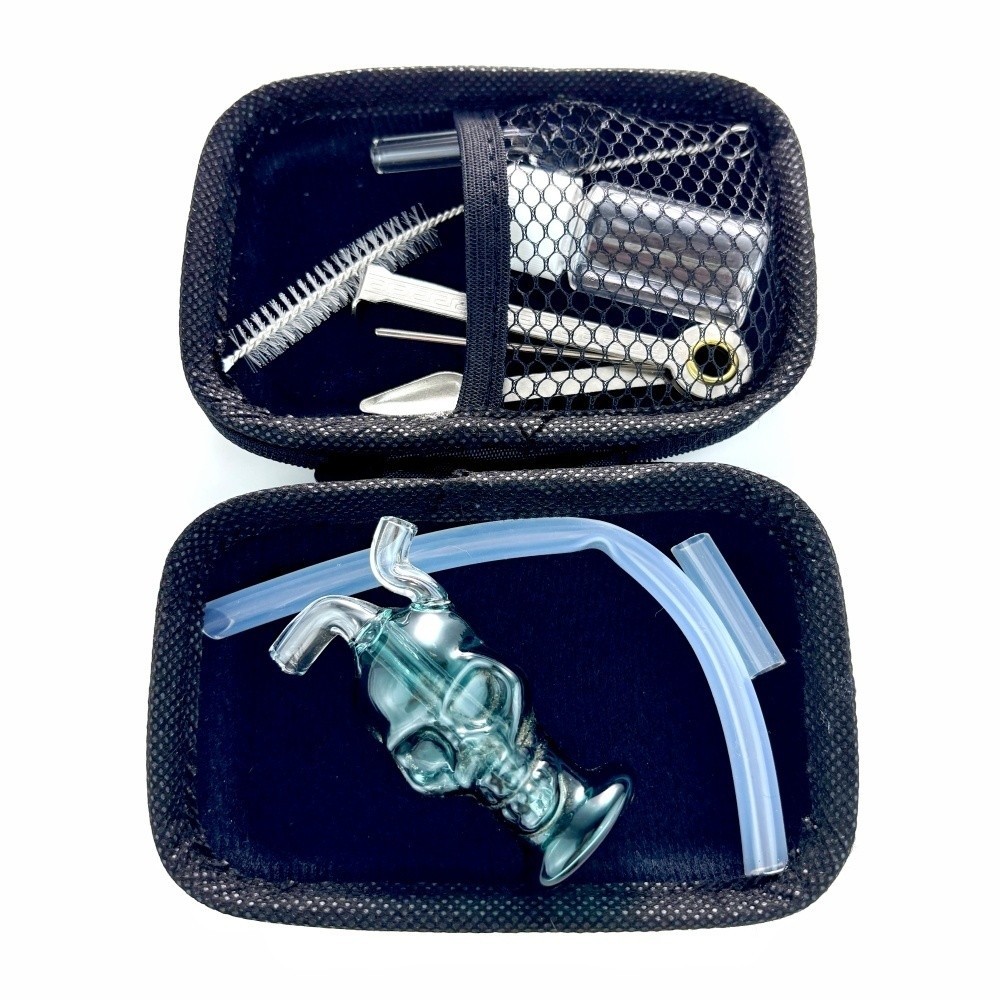 Portable Mini 2.5” Skull Glass Hookah Water Pipe Bong Smoking Shisha W/TOOL BOX
