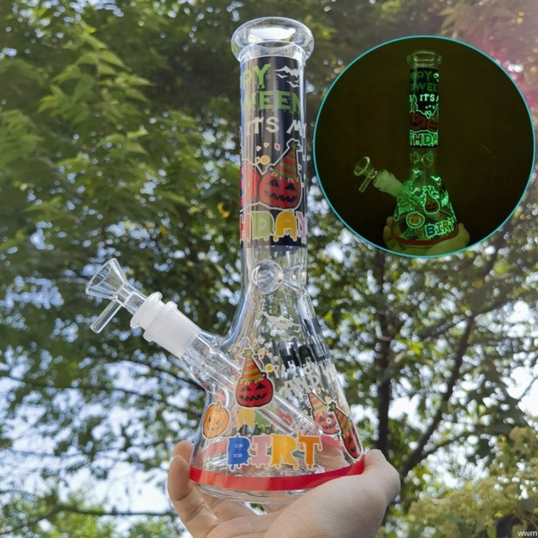 Smoking Hookah 10 inch Glow in the dark Pumpkin Glass Water Pipe Bubbler Bong