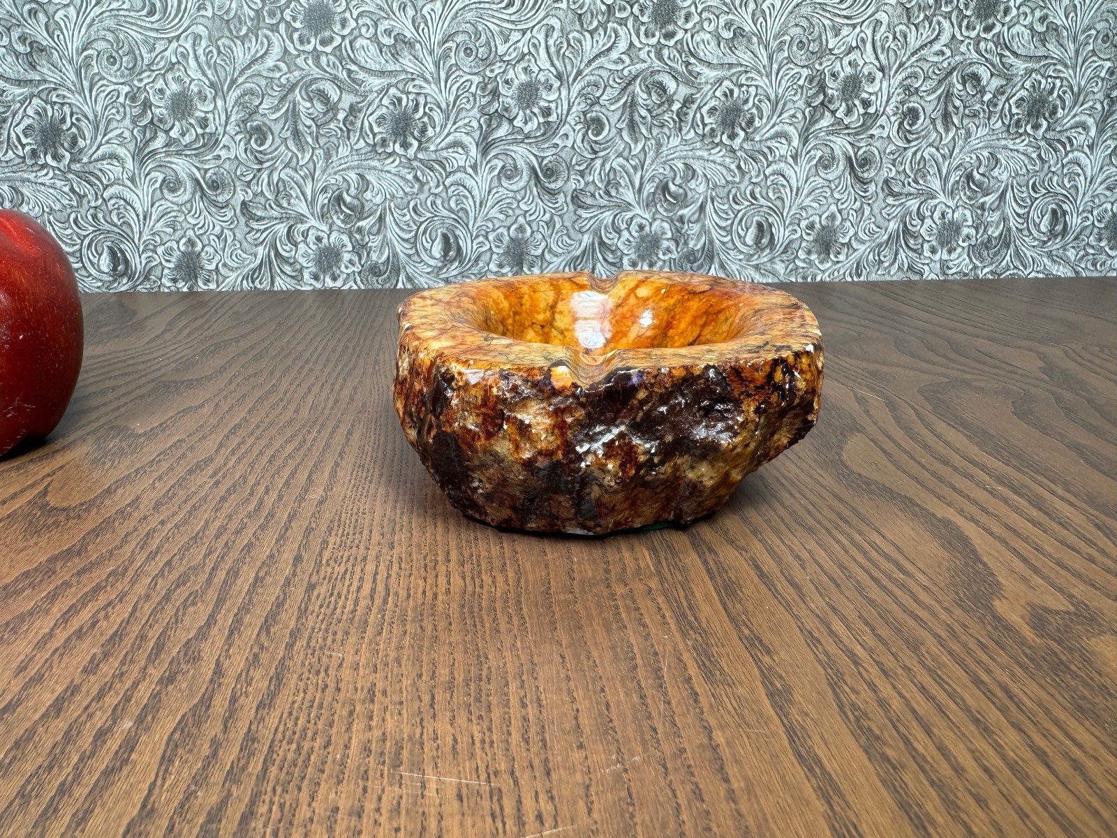 Rare MCM Romano Bianchi Ochre Red Alabaster Ashtray Carved Stone Mid Century