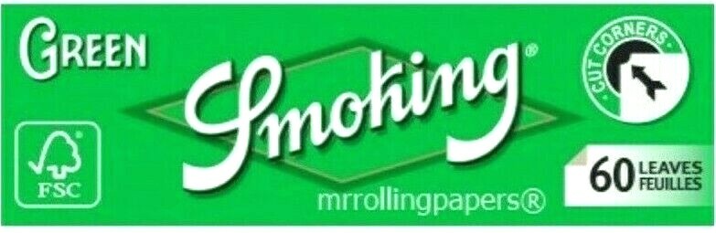 SMOKING Rolling Papers Green Cut Corners Single Wide 60/Lvs Buy4@$1.04/Pk! USA