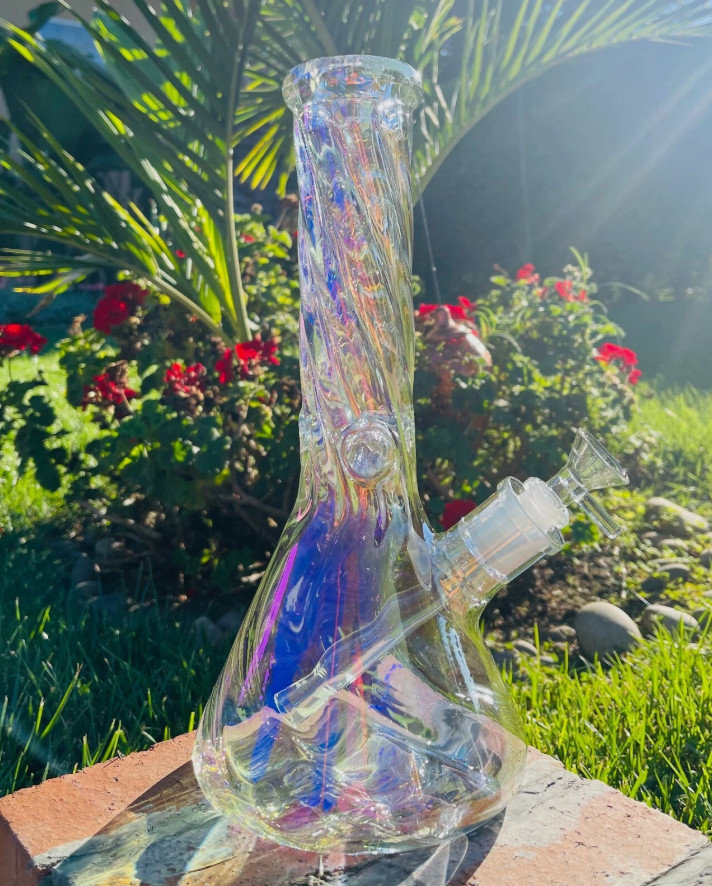 12″ Inch Thick Iridescent Beaker Heavy Glass Water Bong Spiral Water Follow