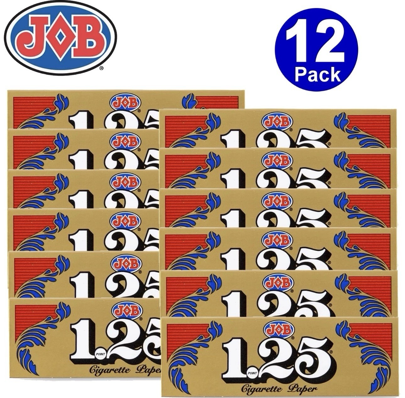 12X JOB Gold 1 1/4 1.25 Rolling Papers 12 Booklet (24 Paper Each)