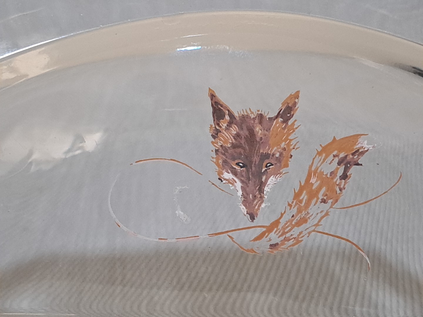 VTG RARE Square Clear Glass Fox And Whip Engraved Cigar Cigarette 8in Ashtray