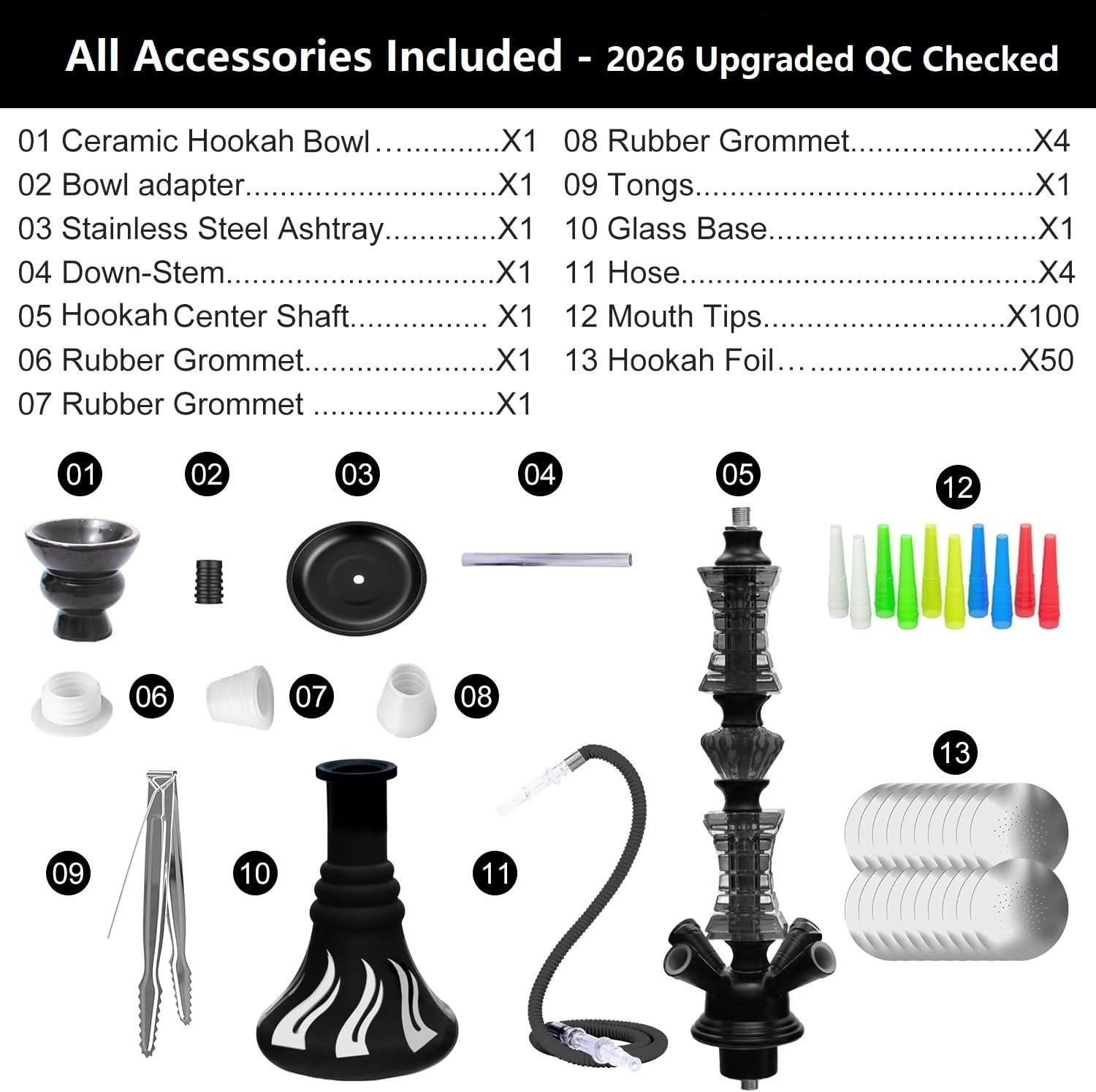 22″ Hookah Set with Everything,Premium Hookah Shisha Set,Up to 4 Persons Hookah
