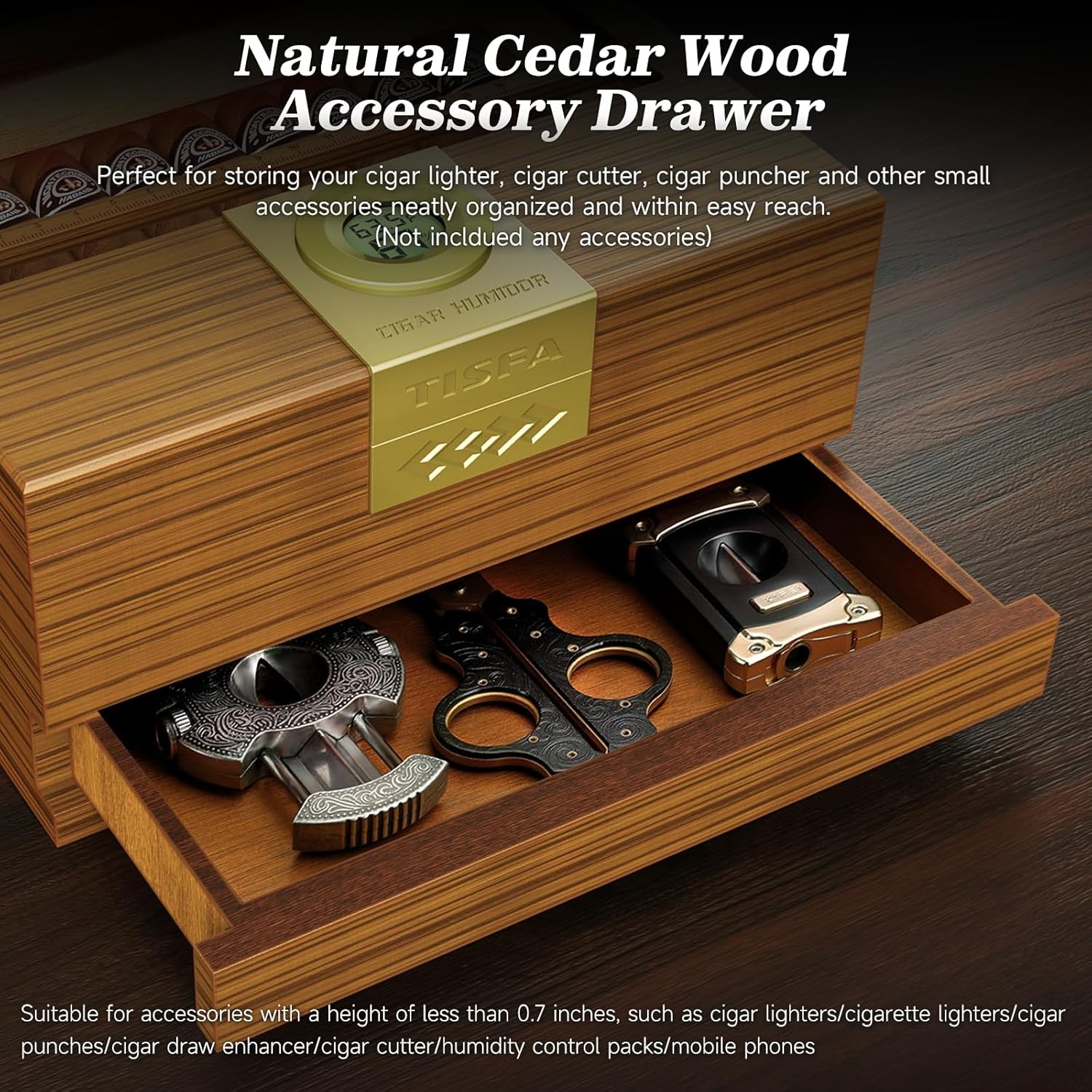 Cigar Box Handcrafted Humidor with Hygrometer and Humidifier, Cedar Wooden