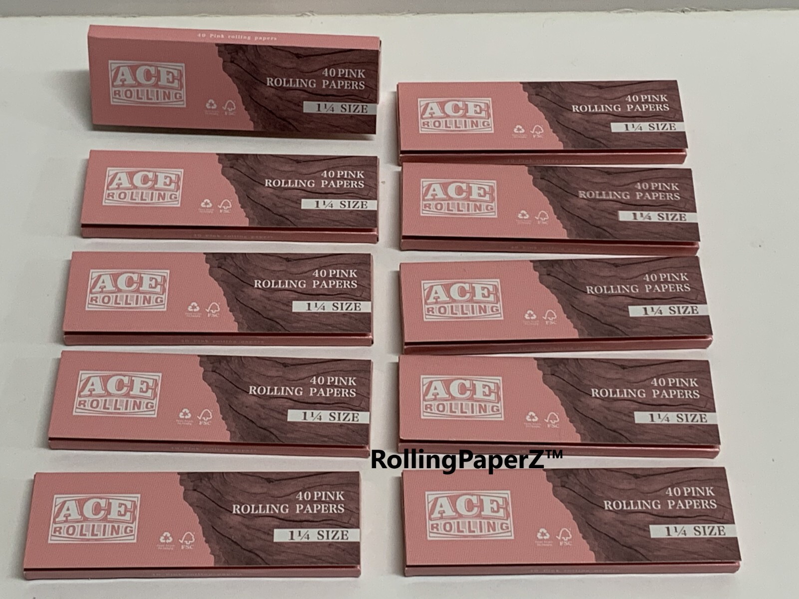 10 PACKS of ACE™ 1 1/4 SIZE PINK PAPERS 40 LEAVES PER PACK 79MM 400 sheets total