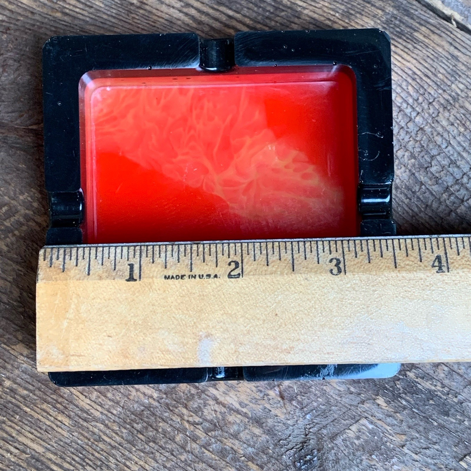 Resin Ashtray Trinket Dish Set of 2 Red Black Yellow 3.5” Across