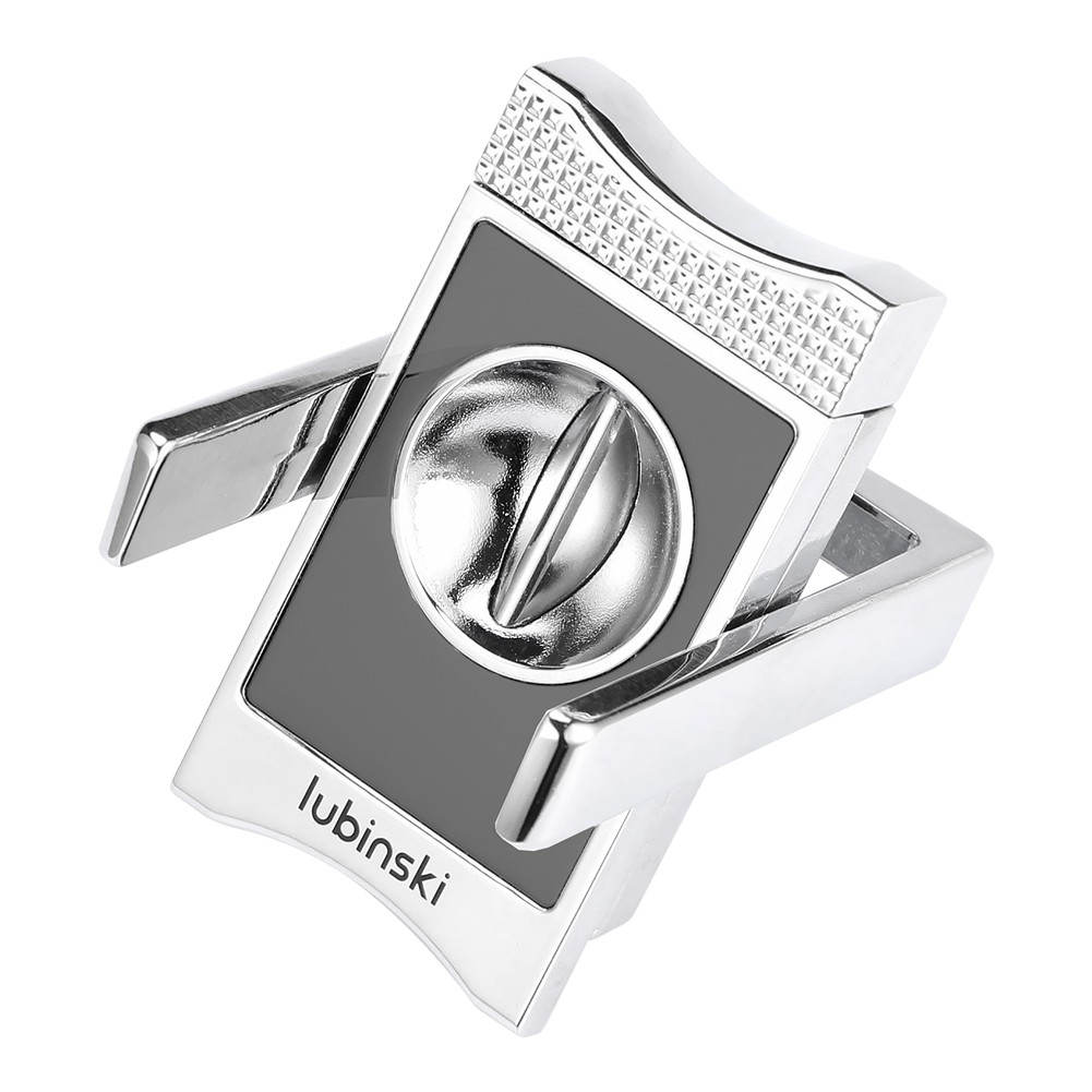 Lubinski Vcut Cigar Cutter With Holder Sharp Metal Scissors Portable Gift Silver