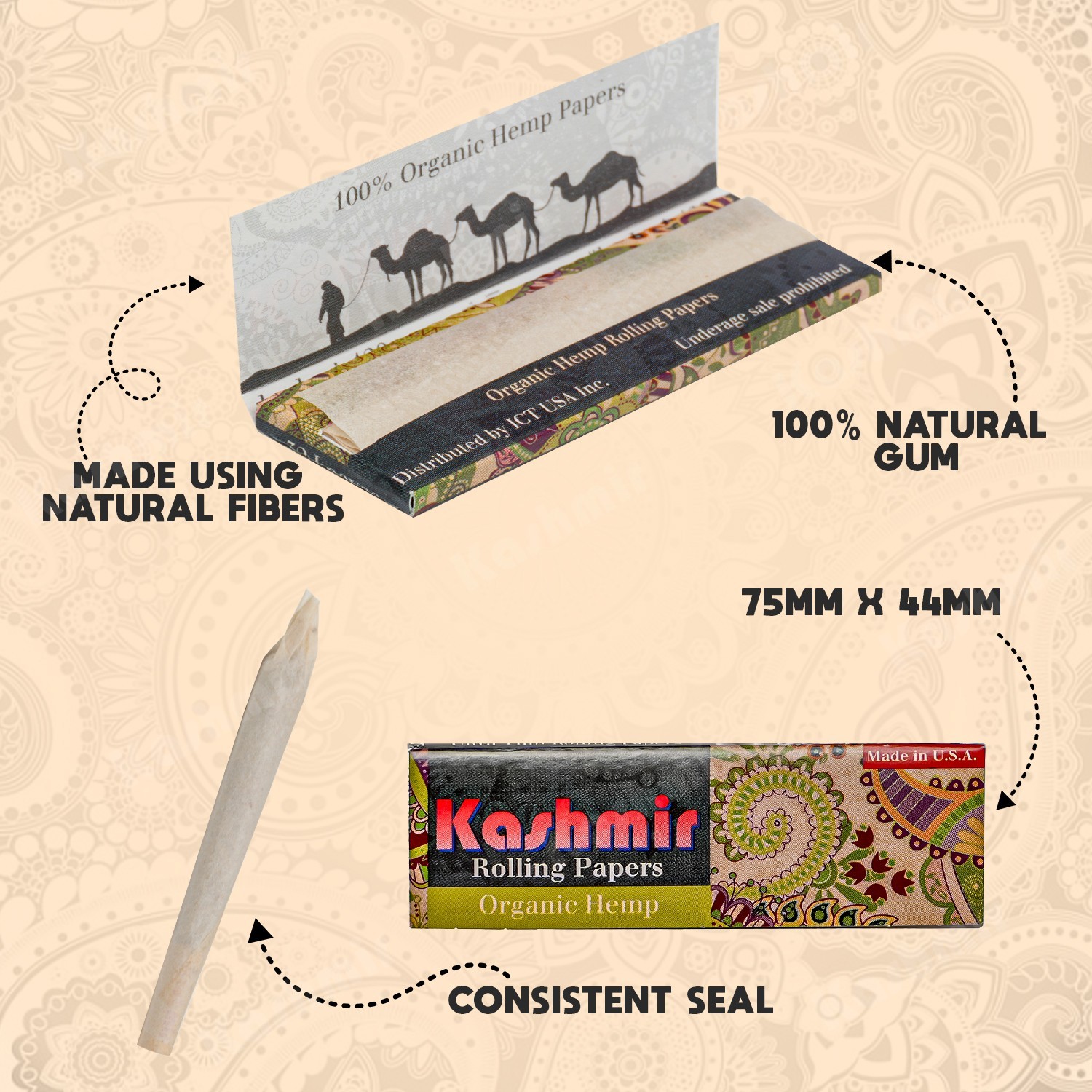 Organic Hemp Rolling Papers 1-1/4 Size 32 Leaves Per Pack (25 Pack box)